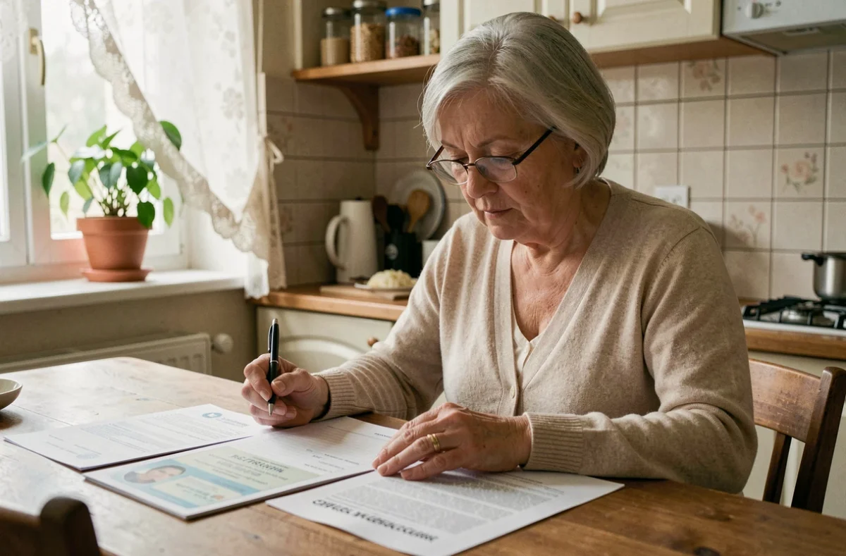 Femme senior préparant ses documents administratifs pour obtenir le Pass Navigo gratuit à domicile